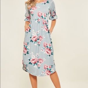 Blue Floral Print Dress